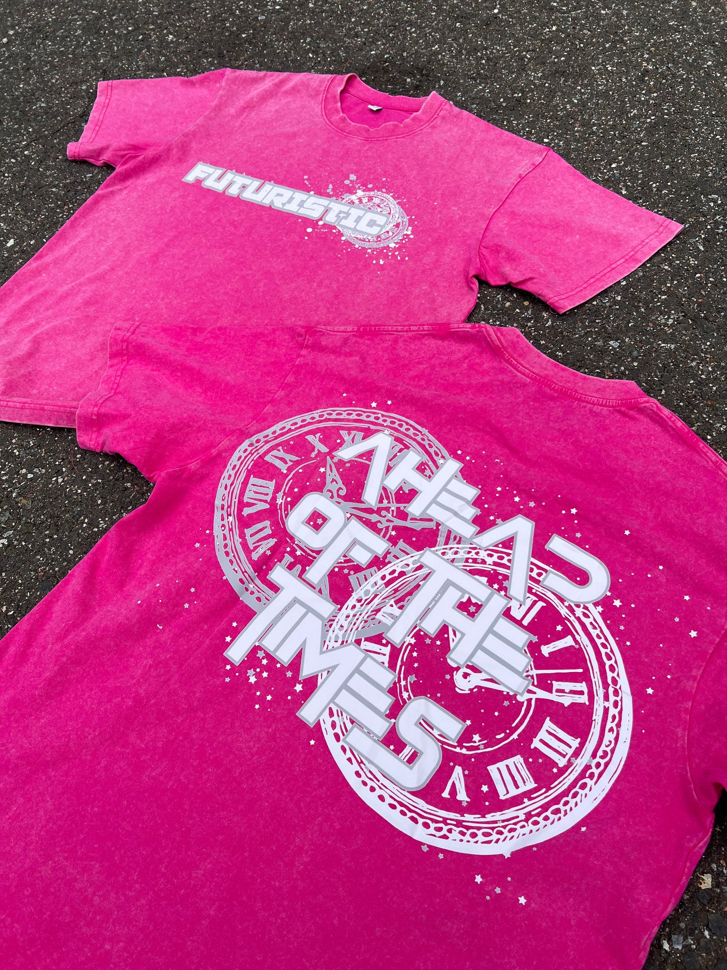 Pink & White Ahead of the Times Acid Wash Tee Shirt