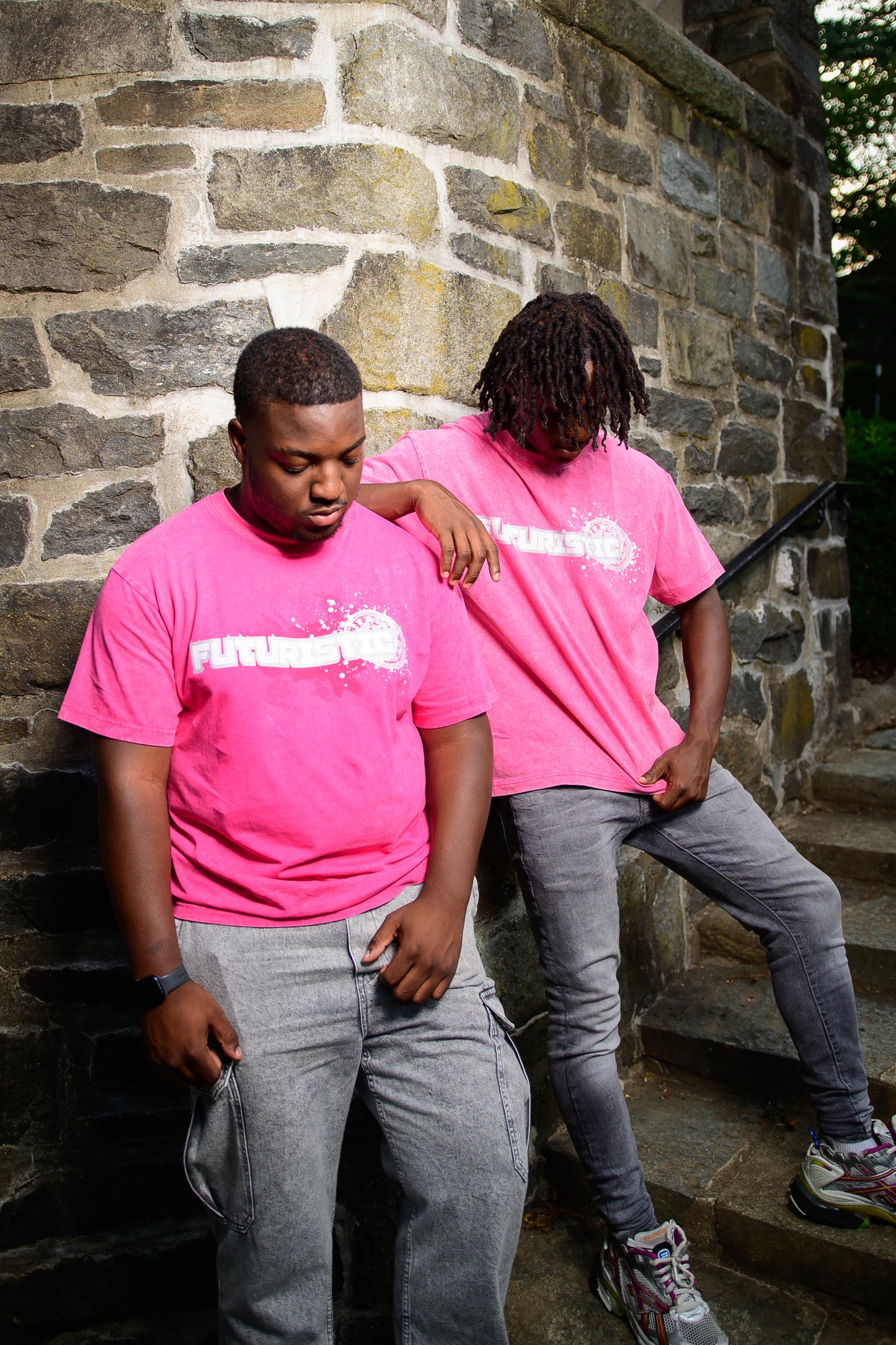 Pink & White Ahead of the Times Acid Wash Tee Shirt