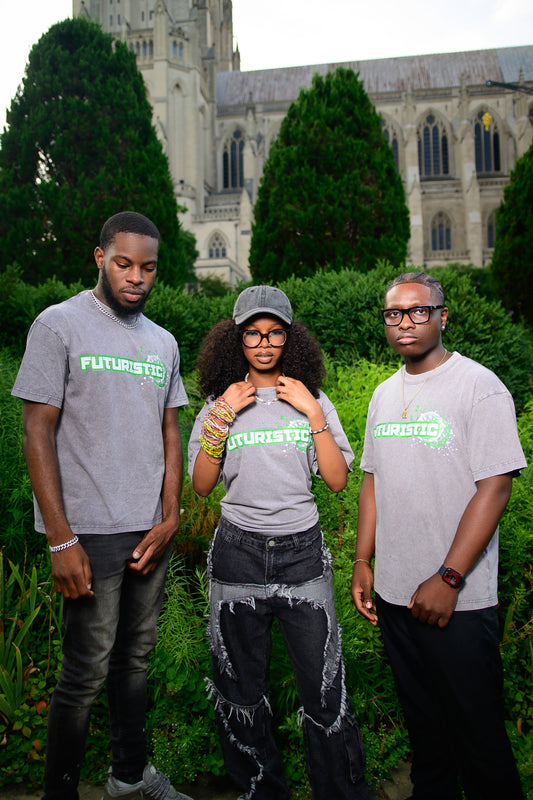 Green & Grey Ahead of the Times Acid Wash Tee Shirt