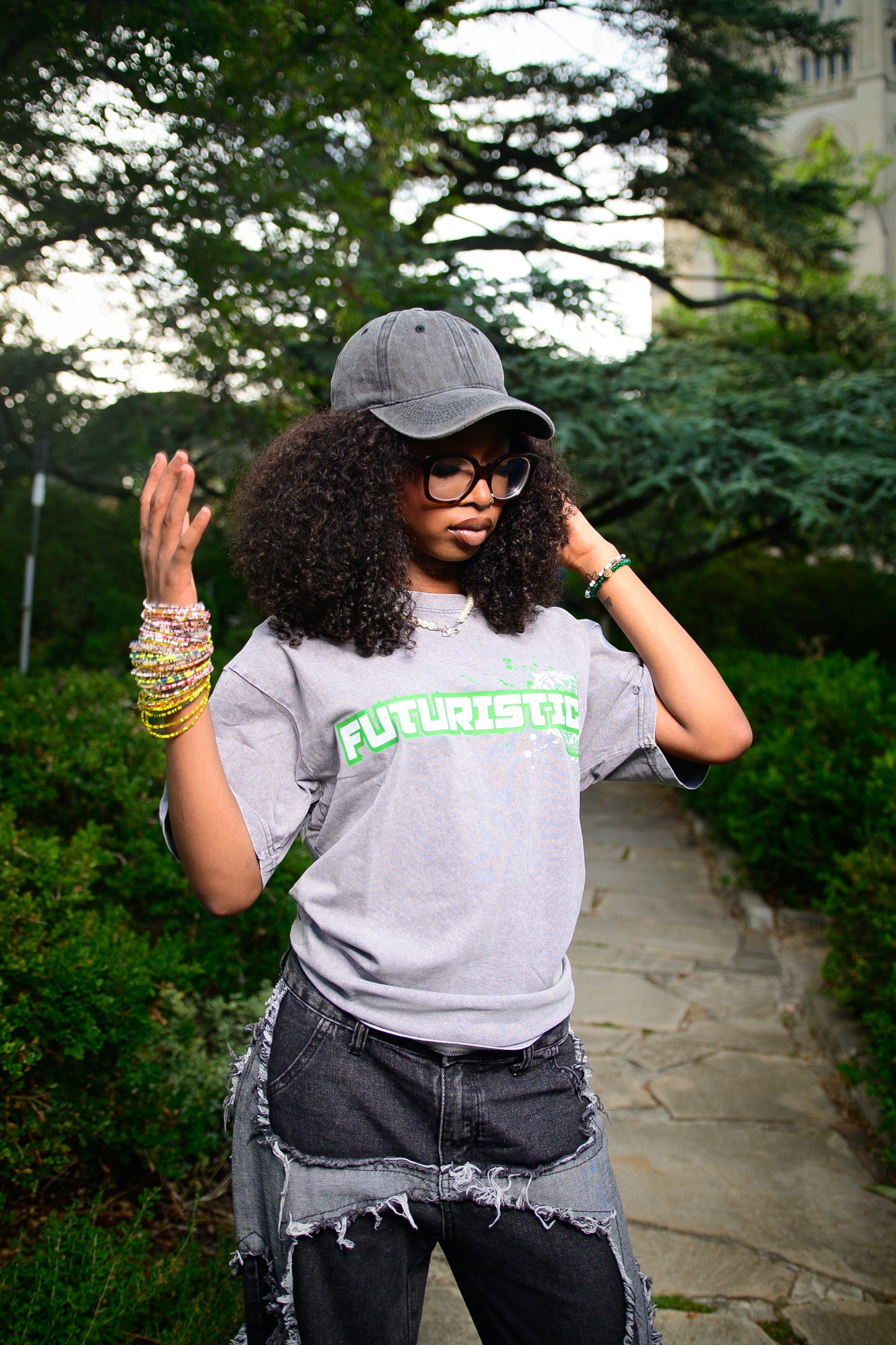 Green & Grey Ahead of the Times Acid Wash Tee Shirt