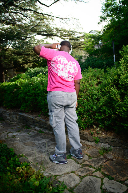 Pink & White Ahead of the Times Acid Wash Tee Shirt