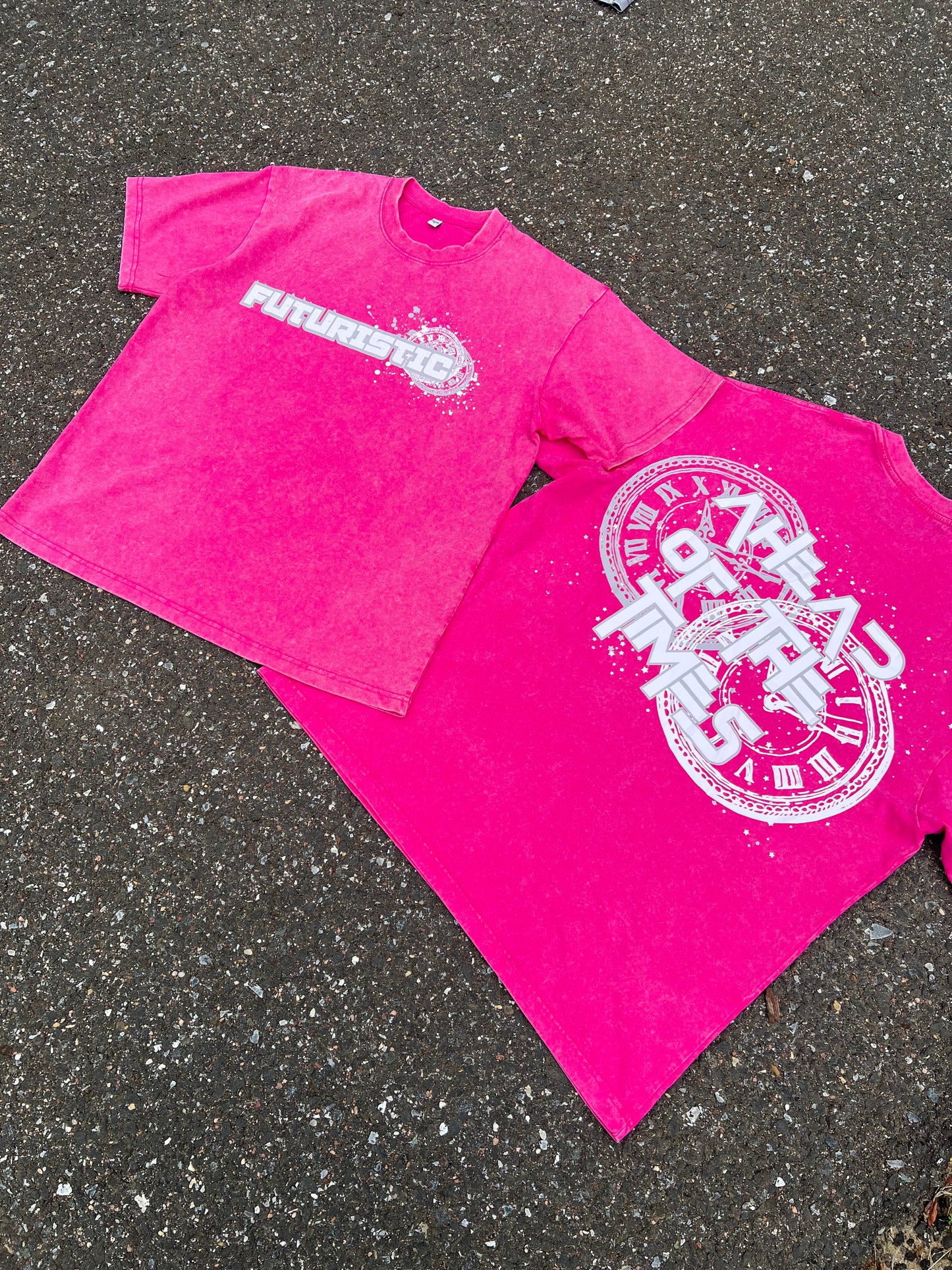 Pink & White Ahead of the Times Acid Wash Tee Shirt