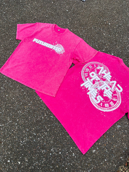 Pink & White Ahead of the Times Acid Wash Tee Shirt