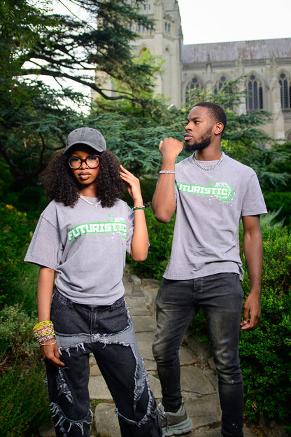 Green & Grey Ahead of the Times Acid Wash Tee Shirt