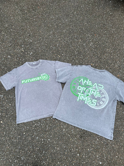 Green & Grey Ahead of the Times Acid Wash Tee Shirt