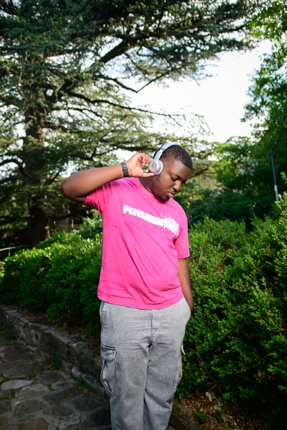 Pink & White Ahead of the Times Acid Wash Tee Shirt