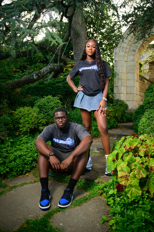 Blue & Black Ahead of the Times Acid Wash Tee Shirt