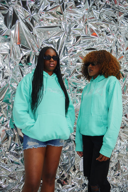 Teal Neon Futuristic Rhinestone Hoodie