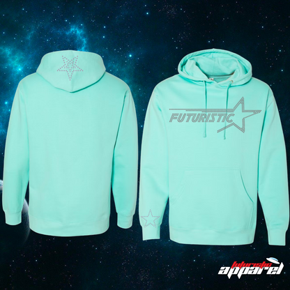 Teal Neon Futuristic Rhinestone Hoodie