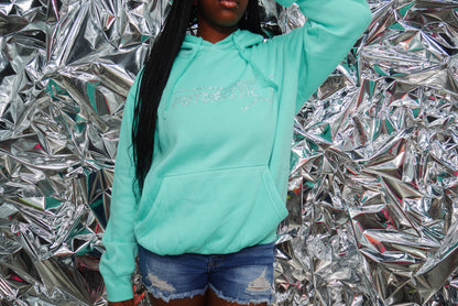 Teal Neon Futuristic Rhinestone Hoodie