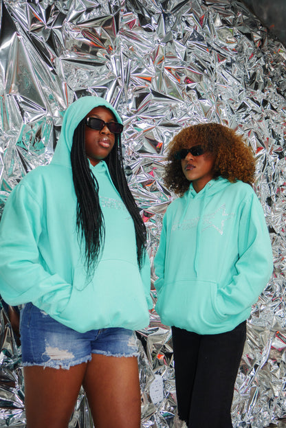 Teal Neon Futuristic Rhinestone Hoodie