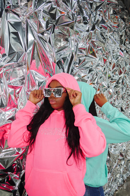 Pink Neon Futuristic Rhinestone Hoodie