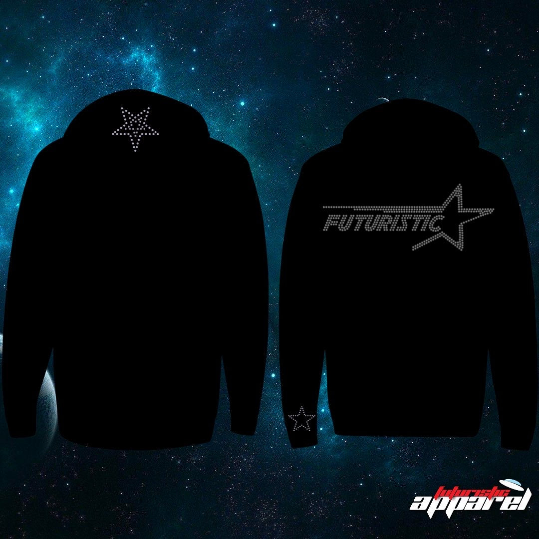 Black Neon Futuristic Rhinestone Hoodie