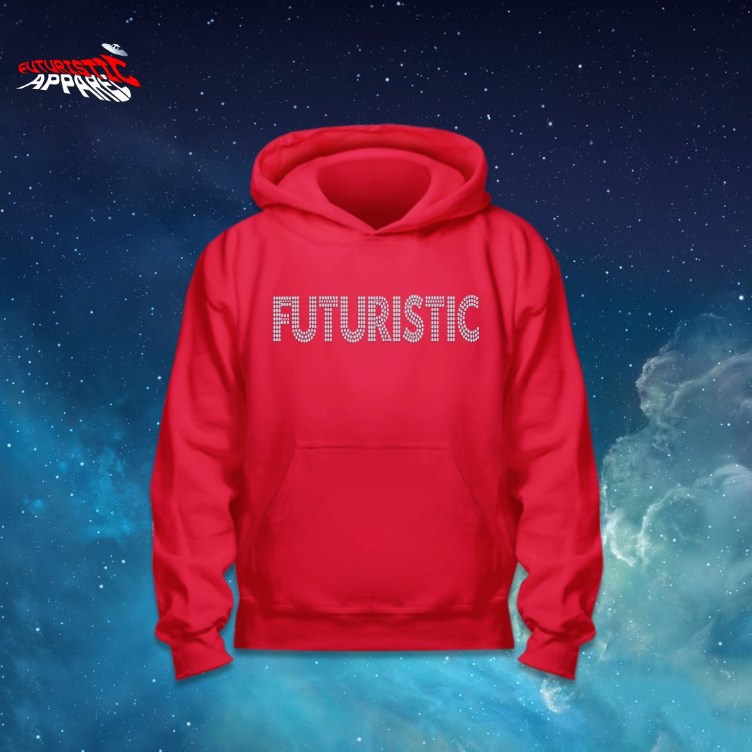 Red Futuristic Apparel Rhinestone Hoodie