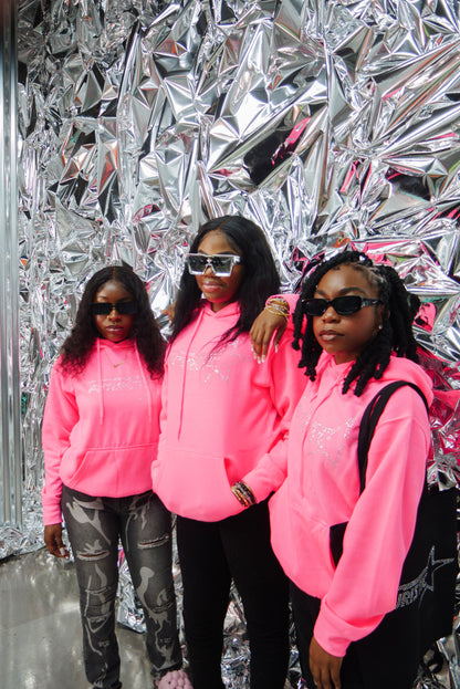 Pink Neon Futuristic Rhinestone Hoodie